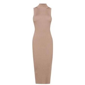 NWT Good American Palited Midi Tan Ribbed Dress